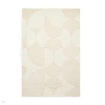 Hudson Bay 24143 Modern Plain Geometric Overlapping Semi-Circle Curved Arcs Hand-Woven High-Density Textured Carved Hi-Lo 3D Effect Cut & Loop Wool Pile Ivory Rug-Think Rugs-Rug Love - The Most Loved Rug Store